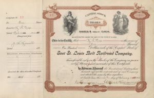 East St. Louis Belt Railroad Co. - 1912-1953 dated Railway Stock Certificate