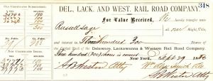 Transfer to Russell Sage for Delaware, Lackawanna and Western Rail Road Co. - Stock Certificate