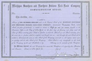 Michigan Southern and Northern Indiana Rail-Road Co. - 1850's circa Unissued Railway Stock Certificate