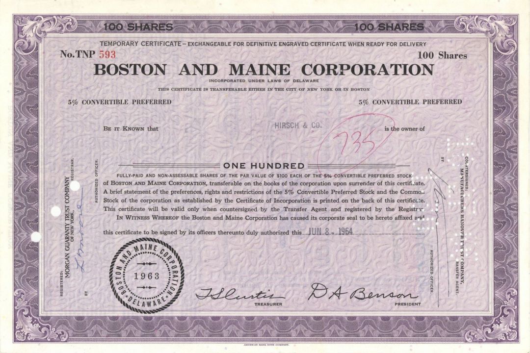 Boston and Maine Corp. - Stock Certificate
