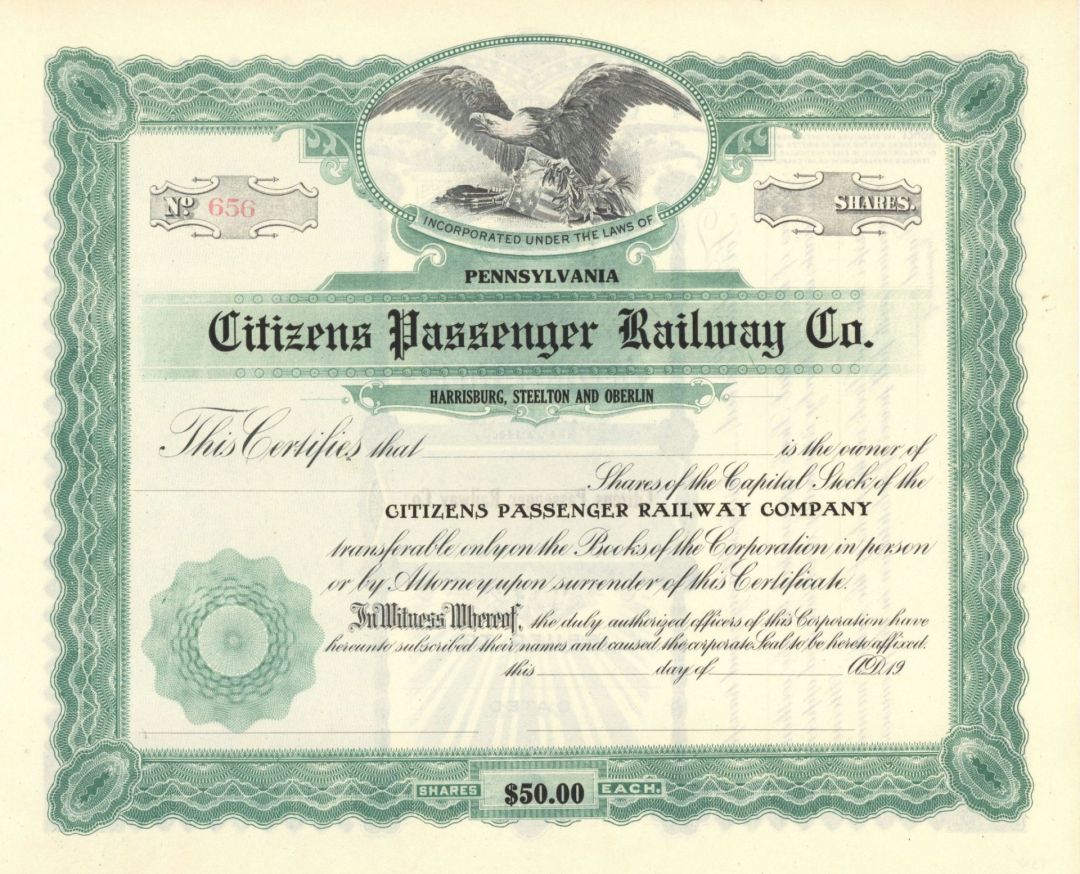 Citizens Passenger Railway Co. - Stock Certificate