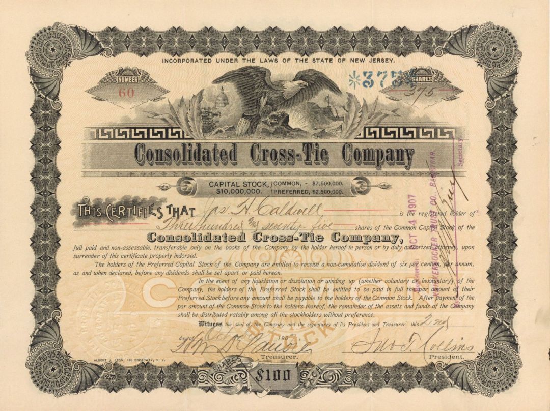 Consolidated Cross-Tie Co. - Stock Certificate