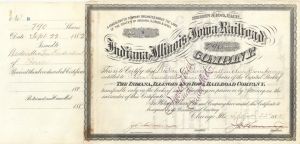 Indiana, Illinois and Iowa Railroad Co. - 1882 dated Stock Certificate
