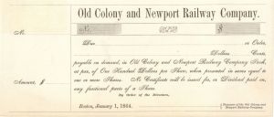 Old Colony and Newport Railway Co. - Unissued Stock Certificate