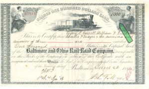 Baltimore and Ohio Rail-Road Co. - High Denomination Railroad Stock Certificate