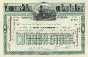 Minneapolis, St. Paul and Sault Ste. Marie Railway Co. - 1921 dated Railroad Stock Certificate