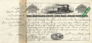 Buffalo and State Line Rail Road Co. issued to Cleveland Iron Mining Co. -  1858 dated Stock Certificate