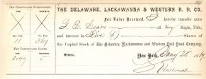 Delaware, Lackawanna and Western R. R. Co. - 1869 or 1870 dated Stock Certificate