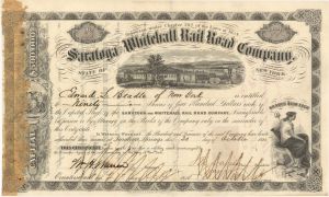 Saratoga and Whitehall Rail Road Co. - 1855 dated Stock Certificate
