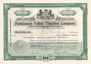 Perkiomen Valley Traction Co. - 1909 dated Stock Certificate