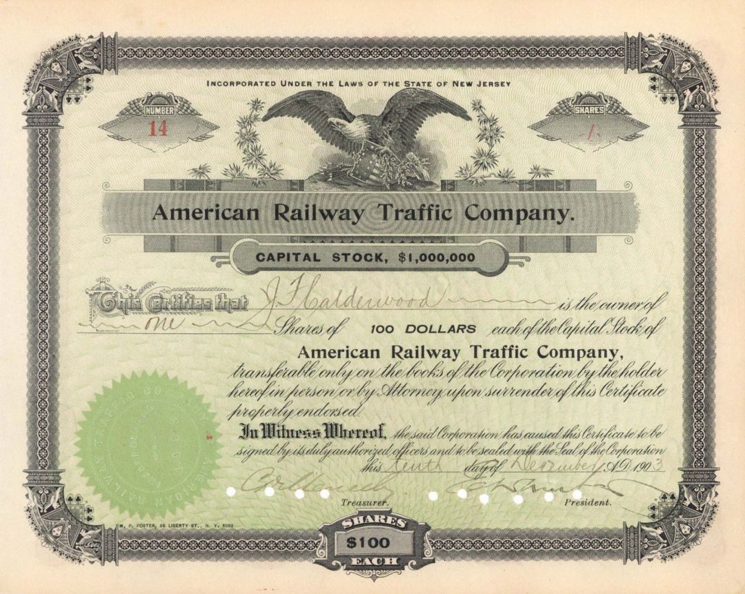 American Railway Traffic Co. - 1903 dated Stock Certificate