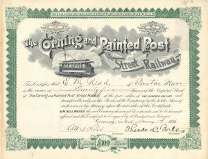 Corning and Painted Post Street Railway - 1896 dated Stock Certificate