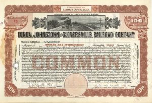 Fonda, Johnstown and Cloversville Railroad Co. - 1914 dated Stock Certificate