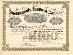 Indianapolis Southern Railway - 1904 dated Stock Certificate