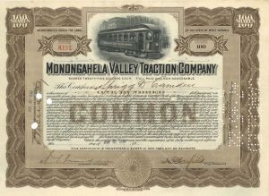 Monongahela Valley Traction Co. - 1918 dated Stock Certificate