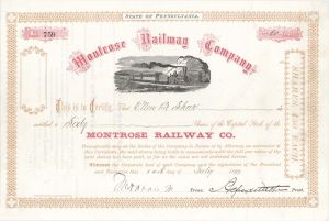 Montrose Railway Co. - 1899 dated Stock Certificate