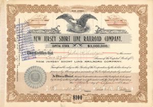 New Jersey Short Line Railroad Co. - 1904 dated New Jersey Railway Stock Certificate - Very Rare Type