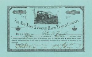 New York and Boston Rapid Transit Co. - 1889 dated Stock Certificate