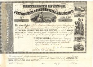 Pittsburgh and Steubenville Rail Road Co. - 1888 dated Stock Certificate