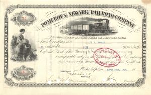 Pomeroy and Newark Railroad Co. - 1907 dated Stock Certificate