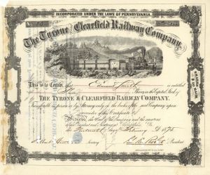 Tyrone and Clearfield Railway Co. - 1875 dated Stock Certificate