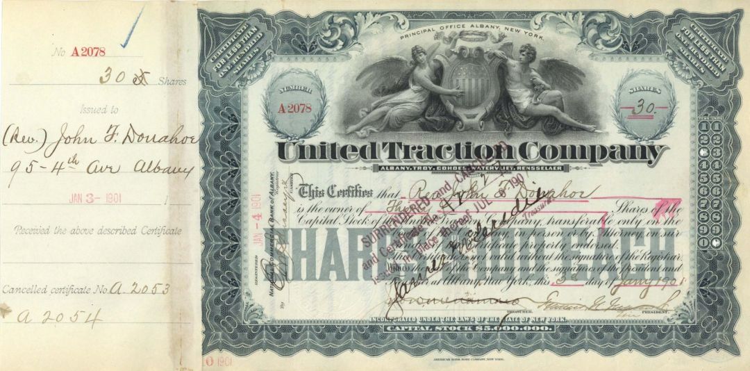 United Traction Co. - 1901 dated Stock Certificate
