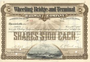 Wheeling Bridge and Terminal Railway Co. - 1891 dated Stock Certificate