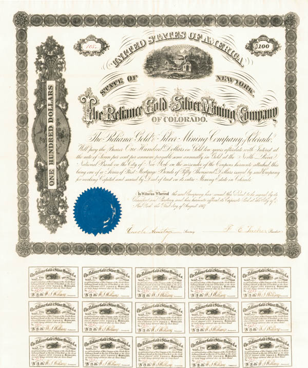 Reliance Gold and Silver Mining Co. of Colorado - $100 - Bond