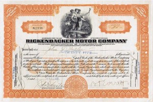 Rickenbacker Motor Co. - Stock Certificate (Uncanceled)