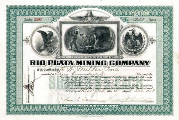 Rio Plata Mining Co. - Stock Certificate (Uncanceled)