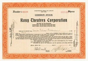 Samuel Lionel Rothafel "Roxy" - Roxy Theatres Corp (Uncanceled)