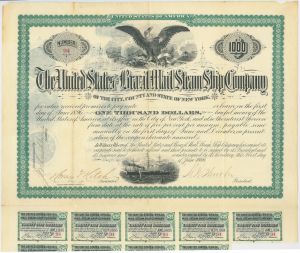 United States and Brazil Mail Steam Ship Co. - 1886 dated Mail Shipping Bond (Uncanceled)