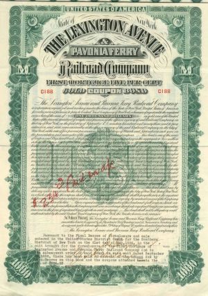 Lexington Avenue and Pavonia Ferry Railroad Company - $1,000 - Bond