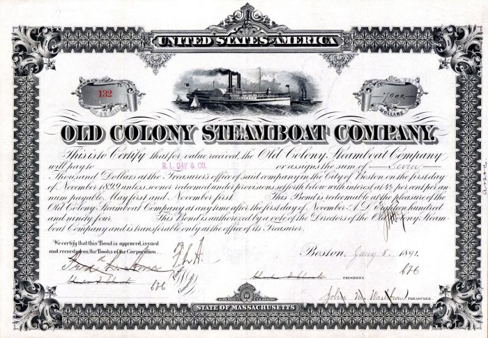 Old Colony Steamboat Co. - $7,000 Bond
