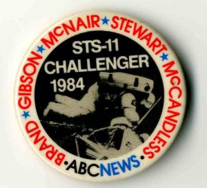 STS-11 Challenger 1984 dated ABC News Pin - Americana - Mentions Brand, Gibson, McNair, Stewart adn McCandless