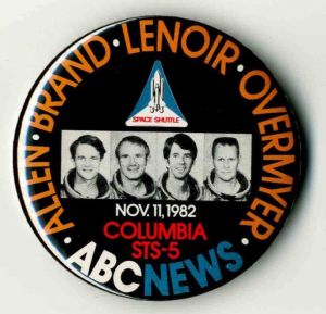 Columbia STS-5 dated 1982 ABC News Pin - Americana - Mentions Allen, Brand, Lenoir and Overmyer