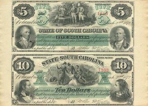 State of South Carolina Uncut Obsolete Sheet - Broken Bank Notes