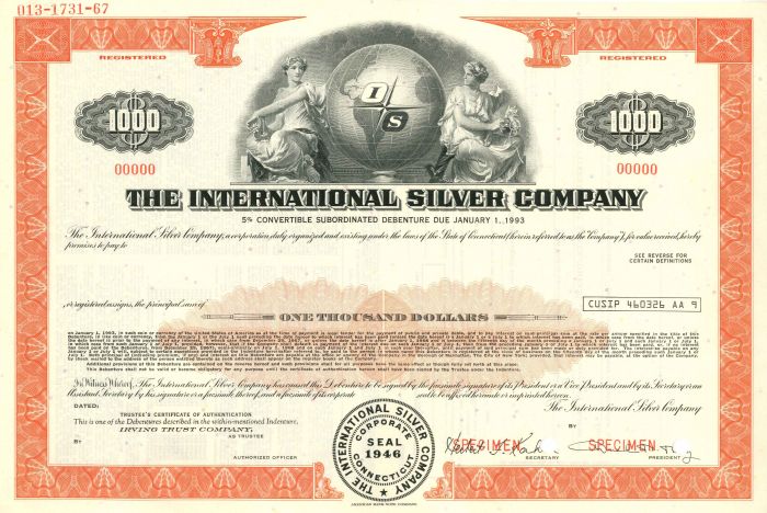 International Silver Co. - $1,000 - Bond