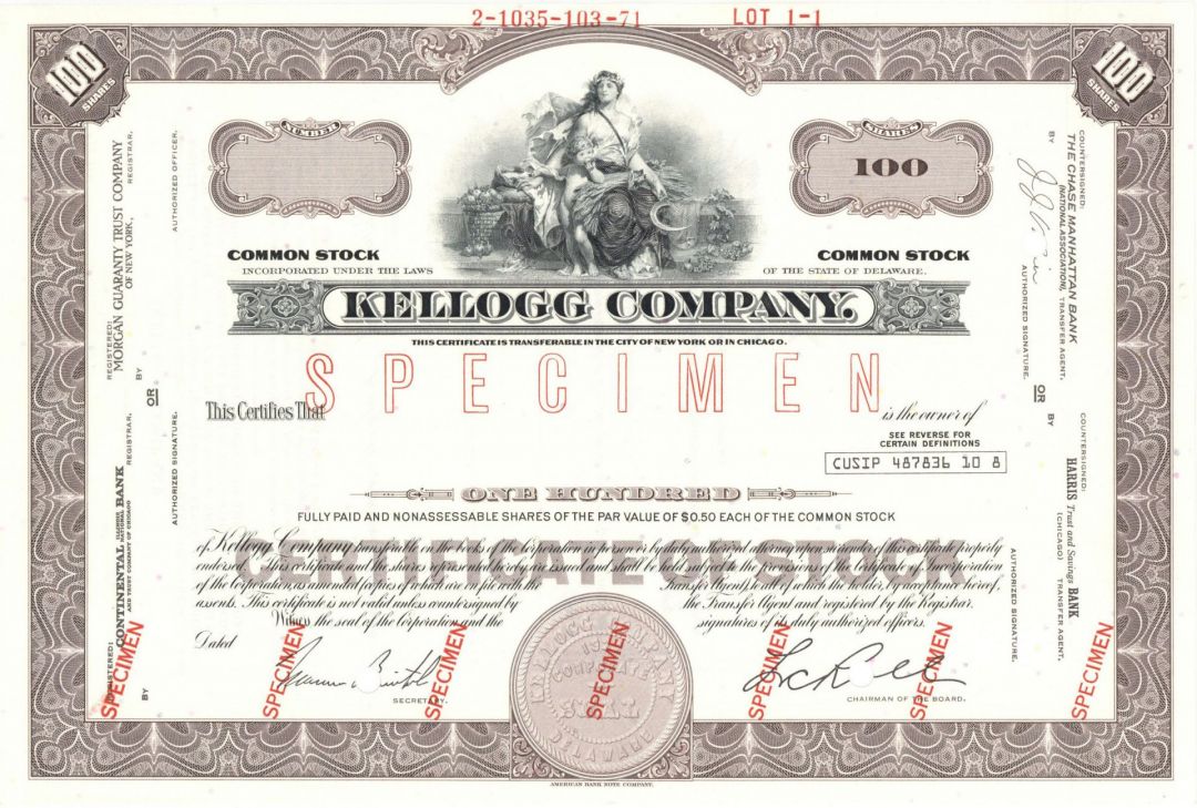 Kellogg Co. - Specimen Stock Certificate