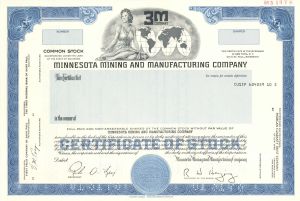 3M - Minnesota Mining and Manufacuring Co. - 1978 dated Specimen Stock Certificate - Very Early Specimen