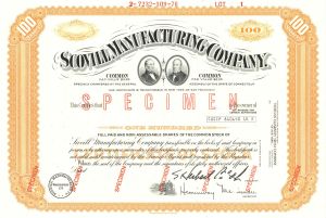 Scovill Manufacturing Co. - Specimen Stock Certificate - Waterbury, Connecticut