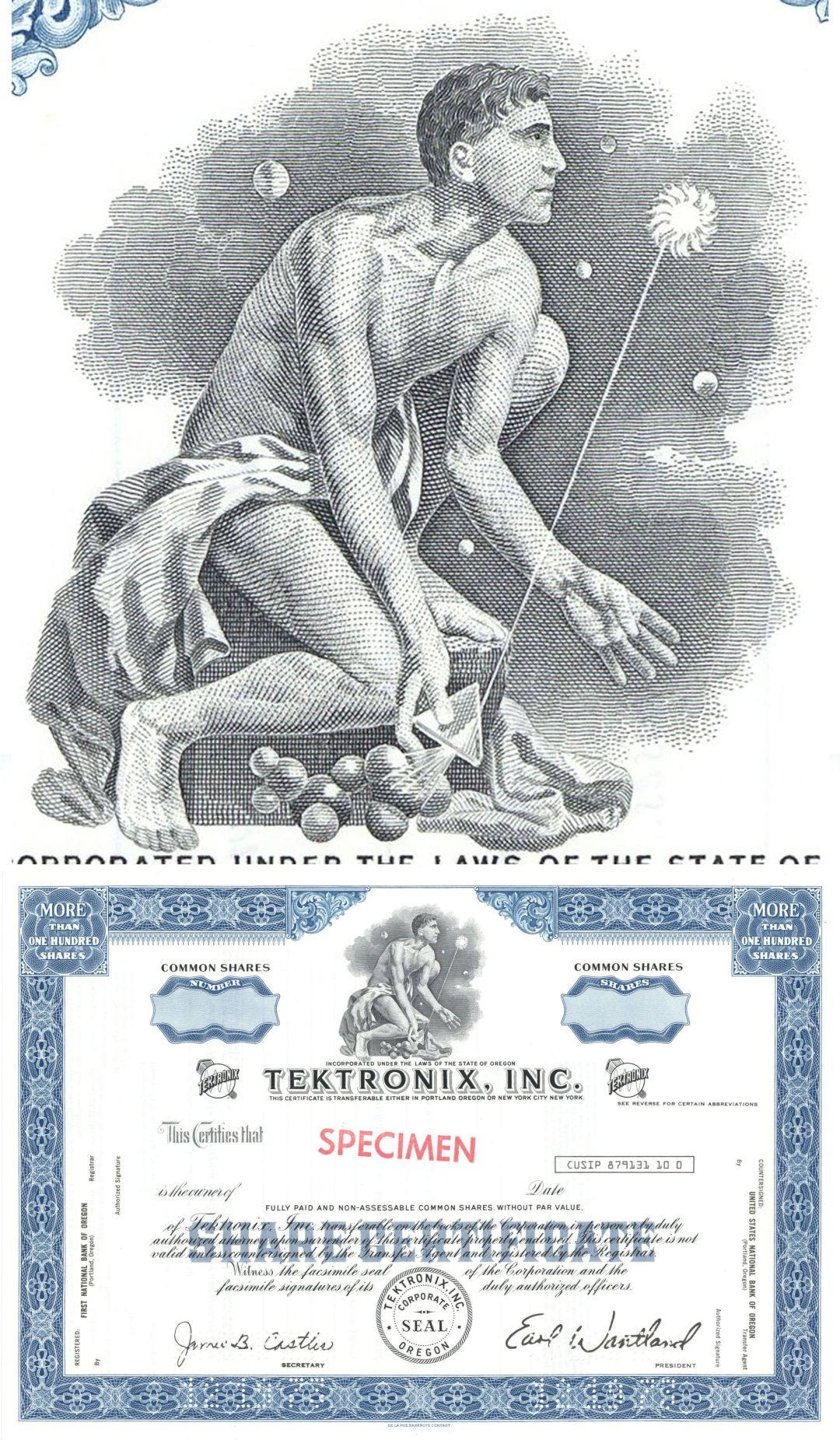 Tektronix, Inc. - Specimen Stock Certificate - Last One