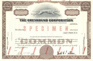 Greyhound Corporation - Specimen Stock Certificate