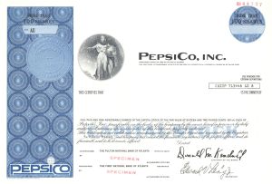Pepsico, Inc. - dated 1970's-80's Specimen Stock Certificate - Pepsi Company