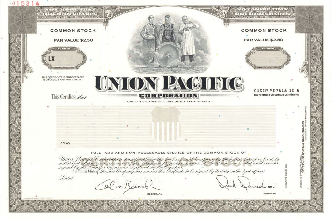 Union Pacific Corp. - Specimen Stock Certificate