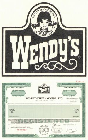 Wendy's International, Inc. - 1985 dated Specimen Stock Certificate