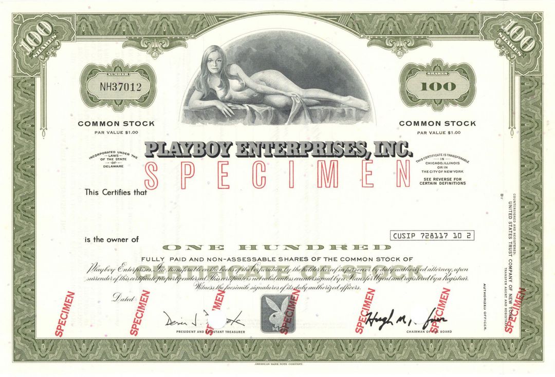 Playboy Enterprises, Inc. - Specimen Stock Certificate - Fantastic Vignette