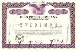 Ohio Power Co. - Utility Specimen Stock Certificate