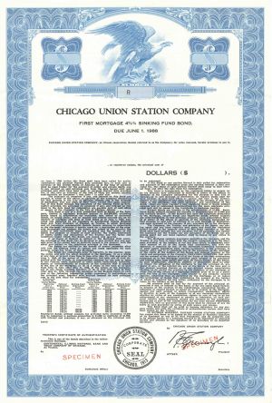 Chicago Union Station Co. - Illinois Vertical Specimen Bond