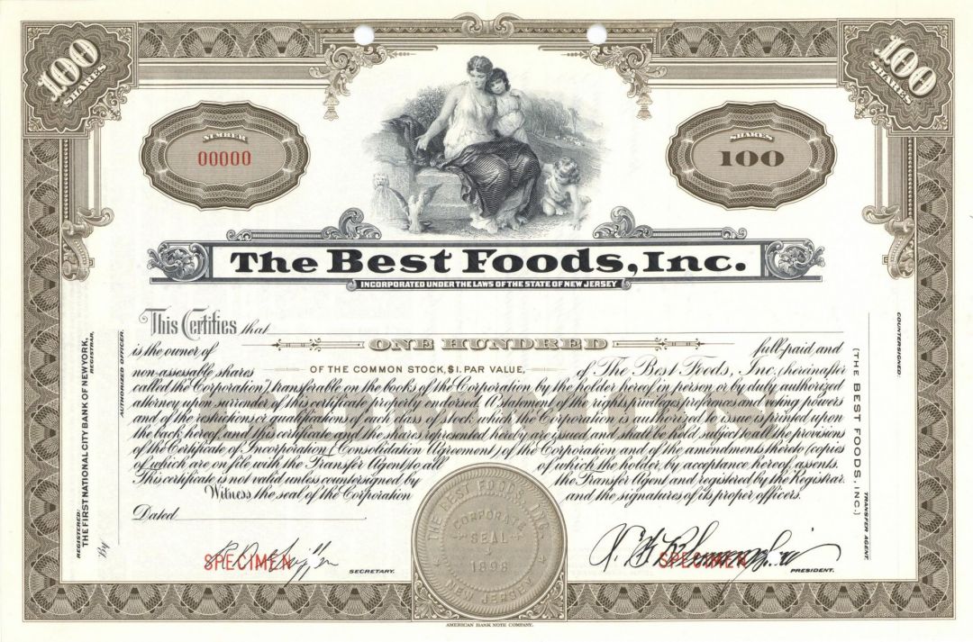 Best Foods, Inc. - Specimen Stock Certificate 